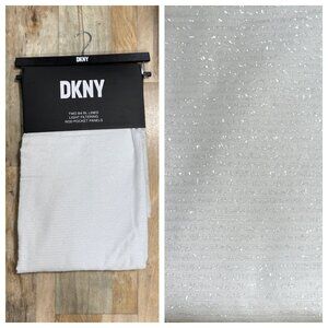 DKNY 50 x 84 City Flirt White Sheer Curtains Striped Rod Pocket Sparkly Shimmer